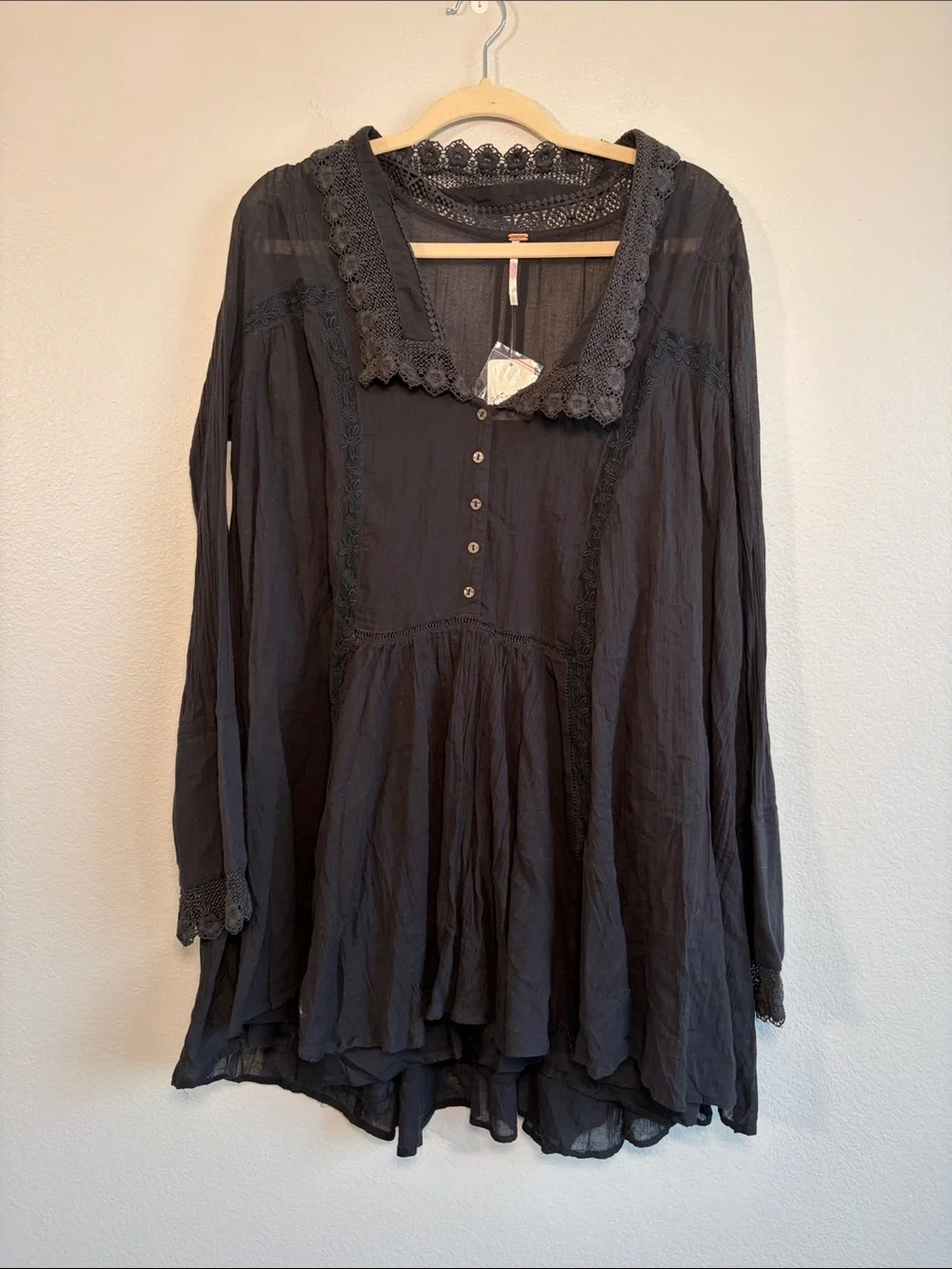 NWT Free People Victorian Mini Dress in Black - L